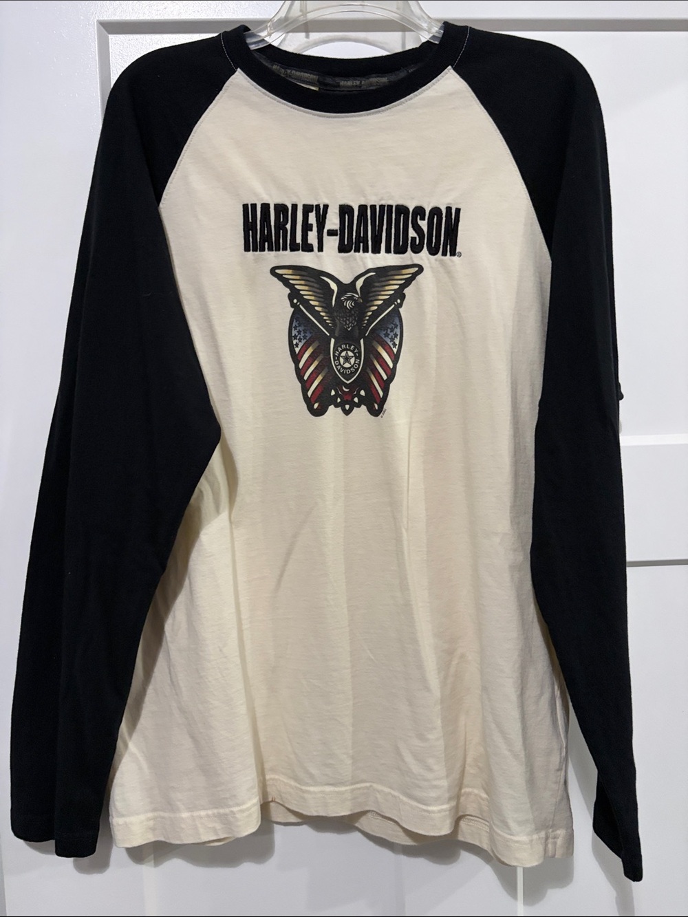 🏍️ 🖤Harley-Davidson🖤 Black & Cream Raglan Eagle Graphic Long Sleeve